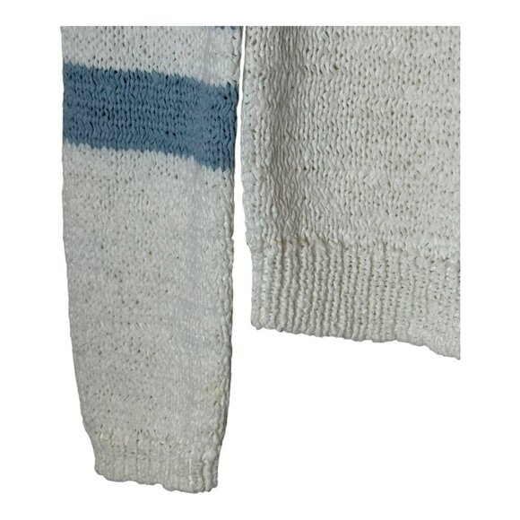 360 Sweater Women Small White Blue Striped Knit Italian Yarn Crew Neck Pullover‎ - Picture 5 of 8